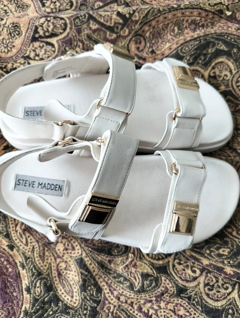 Steve Madden Women's 8.5 Markos Flatform Slingback Sandals Bone Gold Hardware